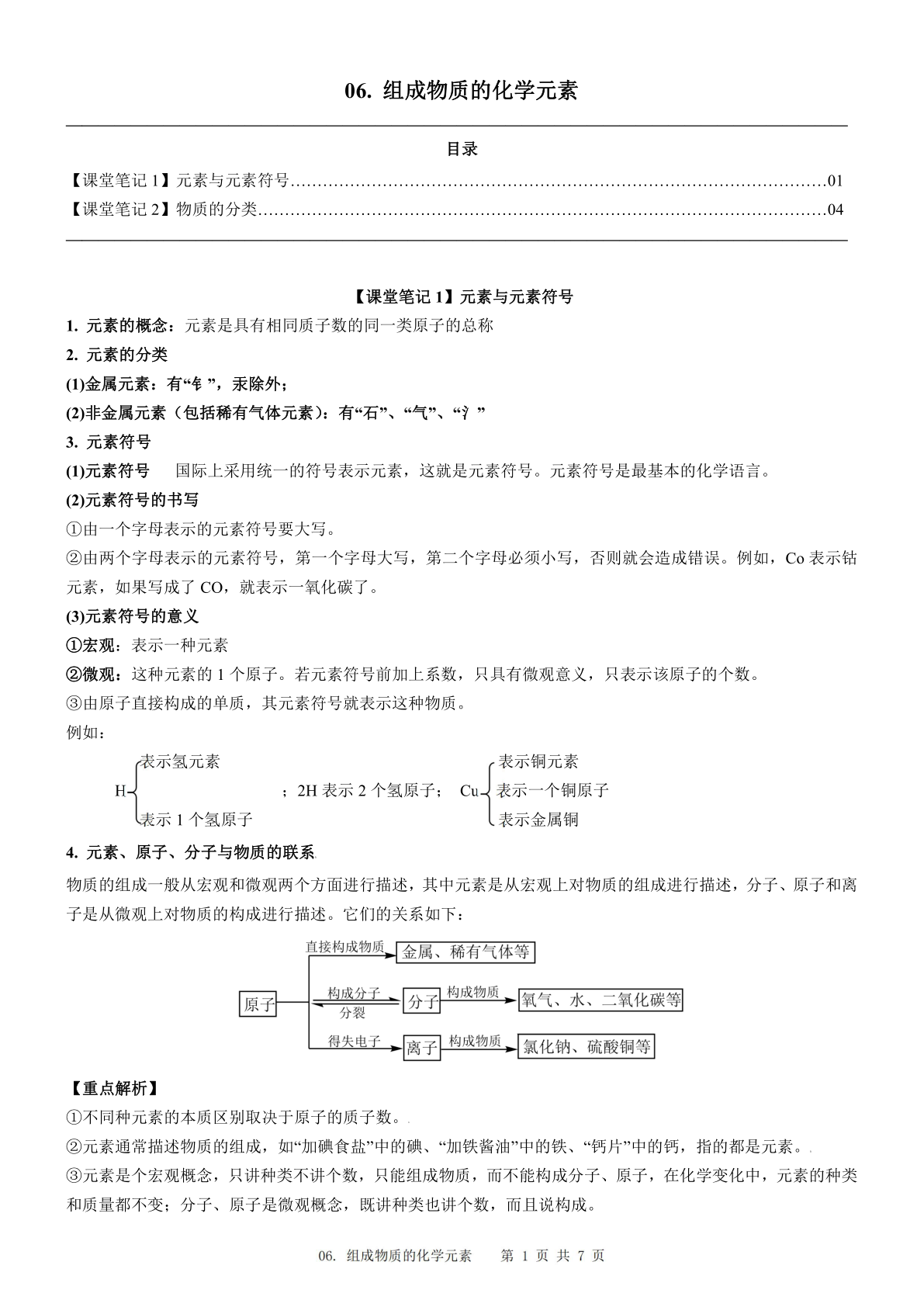 2024届人教版初三化学一轮复习：6、组成物质的化学元素（含答案）