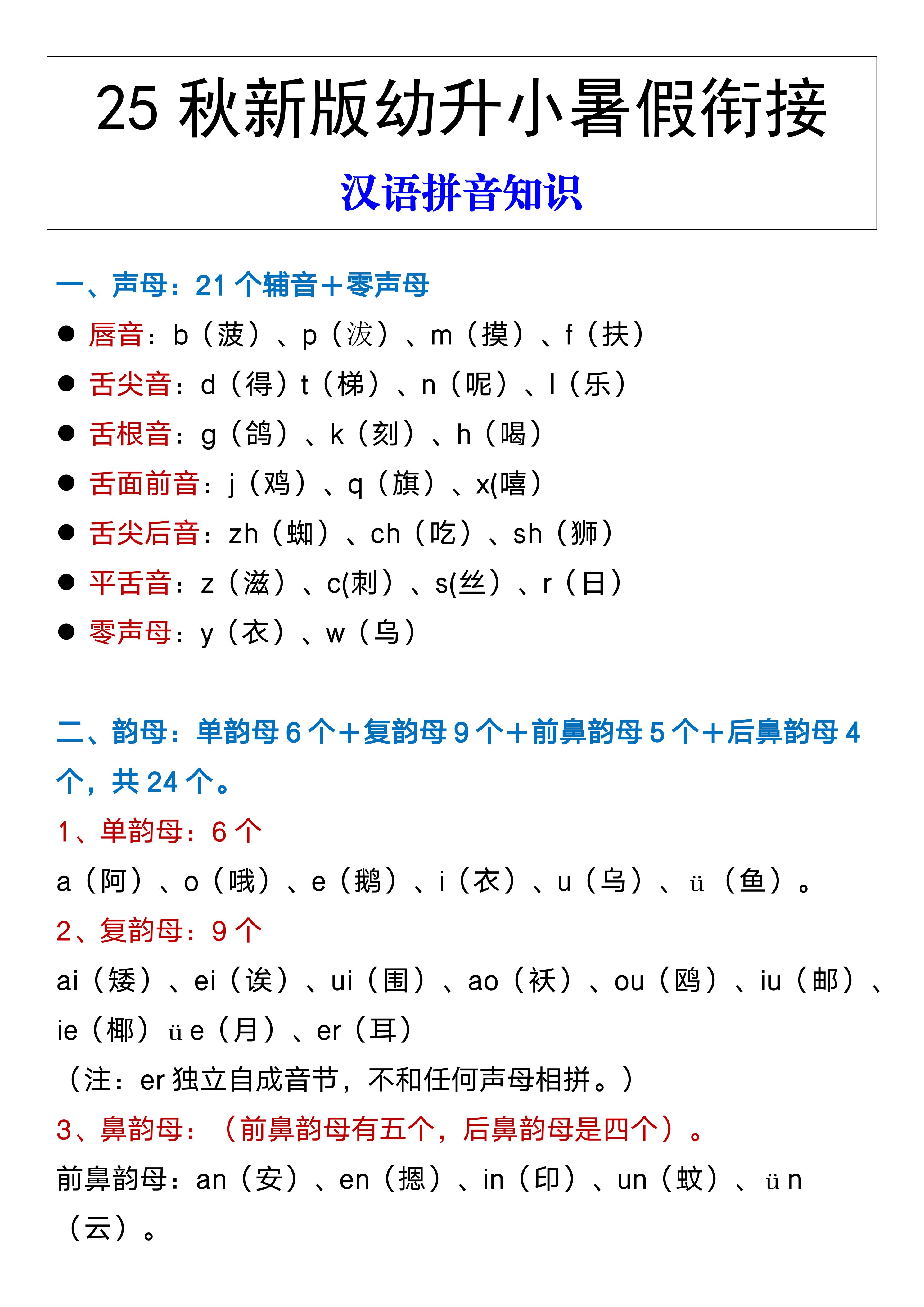 【2025秋新版】幼升小暑假衔接+汉语拼音知识